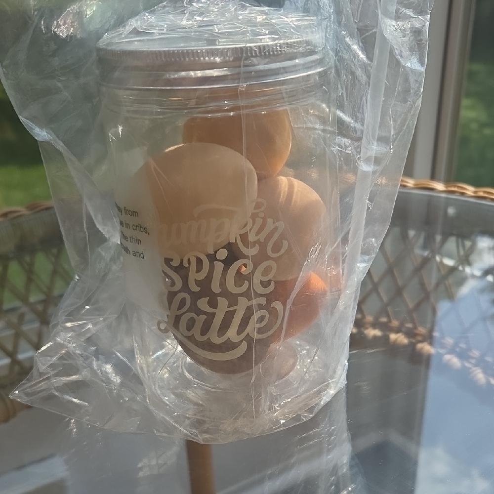 Pumpkin Spice Latte  Plastic Jar with Straw And Makeup Sponges